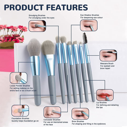 8 Pcs Makeup Brush Kit