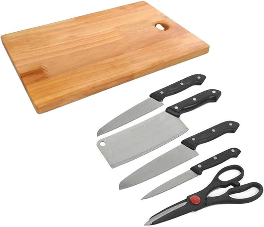 Wooden Chopping Board With Knife Set